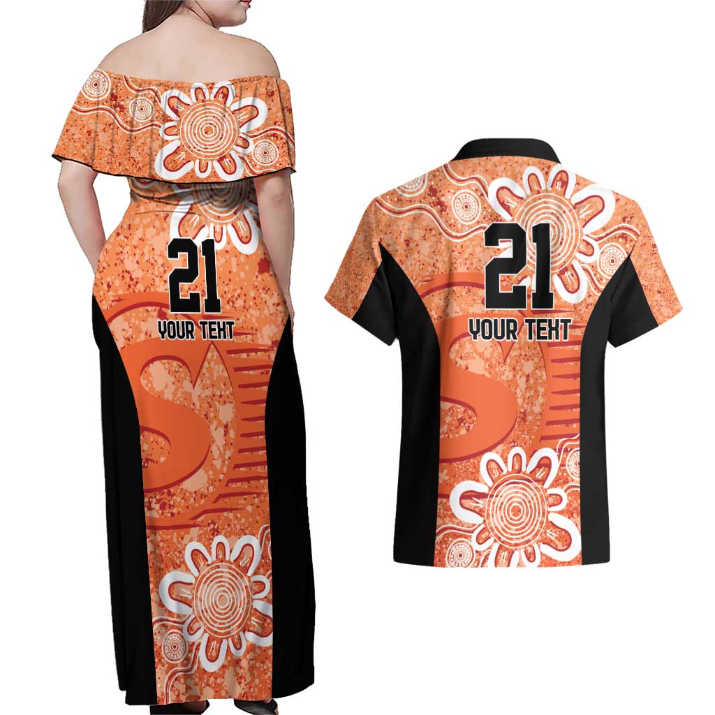 Australian Scorchers Cricket Custom Couples Matching Off Shoulder Maxi Dress and Hawaiian Shirt Minimalism Aboriginal