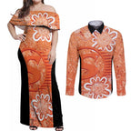 Australian Scorchers Cricket Custom Couples Matching Off Shoulder Maxi Dress and Long Sleeve Button Shirt Minimalism Aboriginal