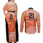 Australian Scorchers Cricket Custom Couples Matching Off Shoulder Maxi Dress and Long Sleeve Button Shirt Minimalism Aboriginal