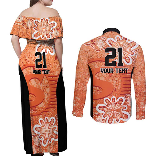 Australian Scorchers Cricket Custom Couples Matching Off Shoulder Maxi Dress and Long Sleeve Button Shirt Minimalism Aboriginal