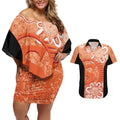Australian Scorchers Cricket Custom Couples Matching Off Shoulder Short Dress and Hawaiian Shirt Minimalism Aboriginal