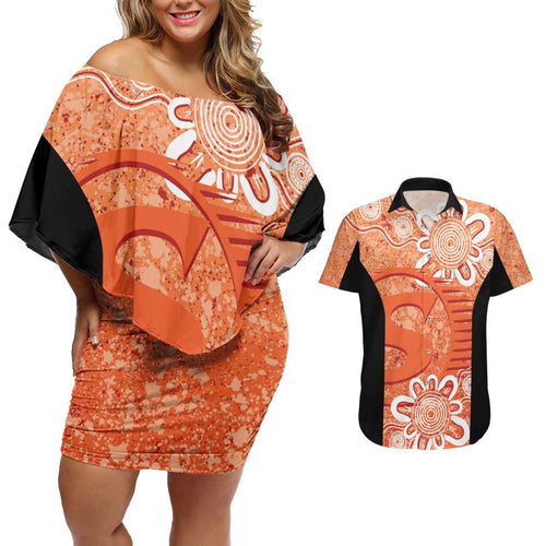 Australian Scorchers Cricket Custom Couples Matching Off Shoulder Short Dress and Hawaiian Shirt Minimalism Aboriginal