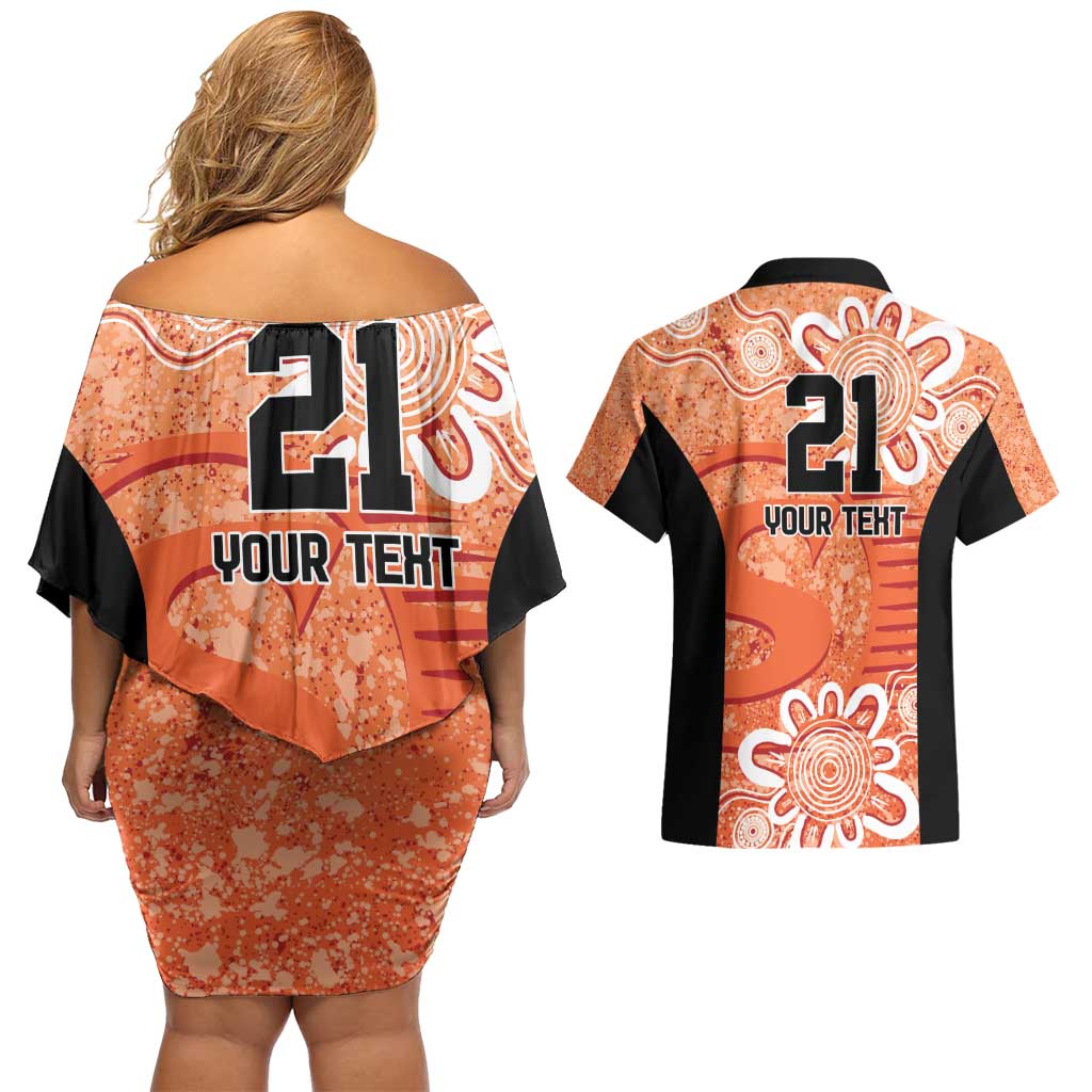 Australian Scorchers Cricket Custom Couples Matching Off Shoulder Short Dress and Hawaiian Shirt Minimalism Aboriginal
