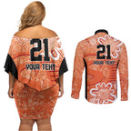 Australian Scorchers Cricket Custom Couples Matching Off Shoulder Short Dress and Long Sleeve Button Shirt Minimalism Aboriginal