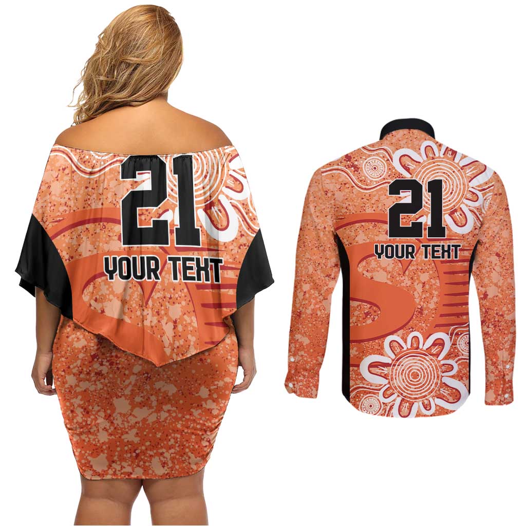 Australian Scorchers Cricket Custom Couples Matching Off Shoulder Short Dress and Long Sleeve Button Shirt Minimalism Aboriginal