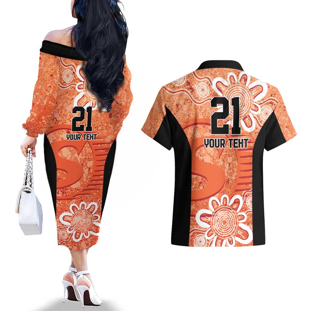 Australian Scorchers Cricket Custom Couples Matching Off The Shoulder Long Sleeve Dress and Hawaiian Shirt Minimalism Aboriginal