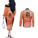 Australian Scorchers Cricket Custom Couples Matching Off The Shoulder Long Sleeve Dress and Long Sleeve Button Shirt Minimalism Aboriginal