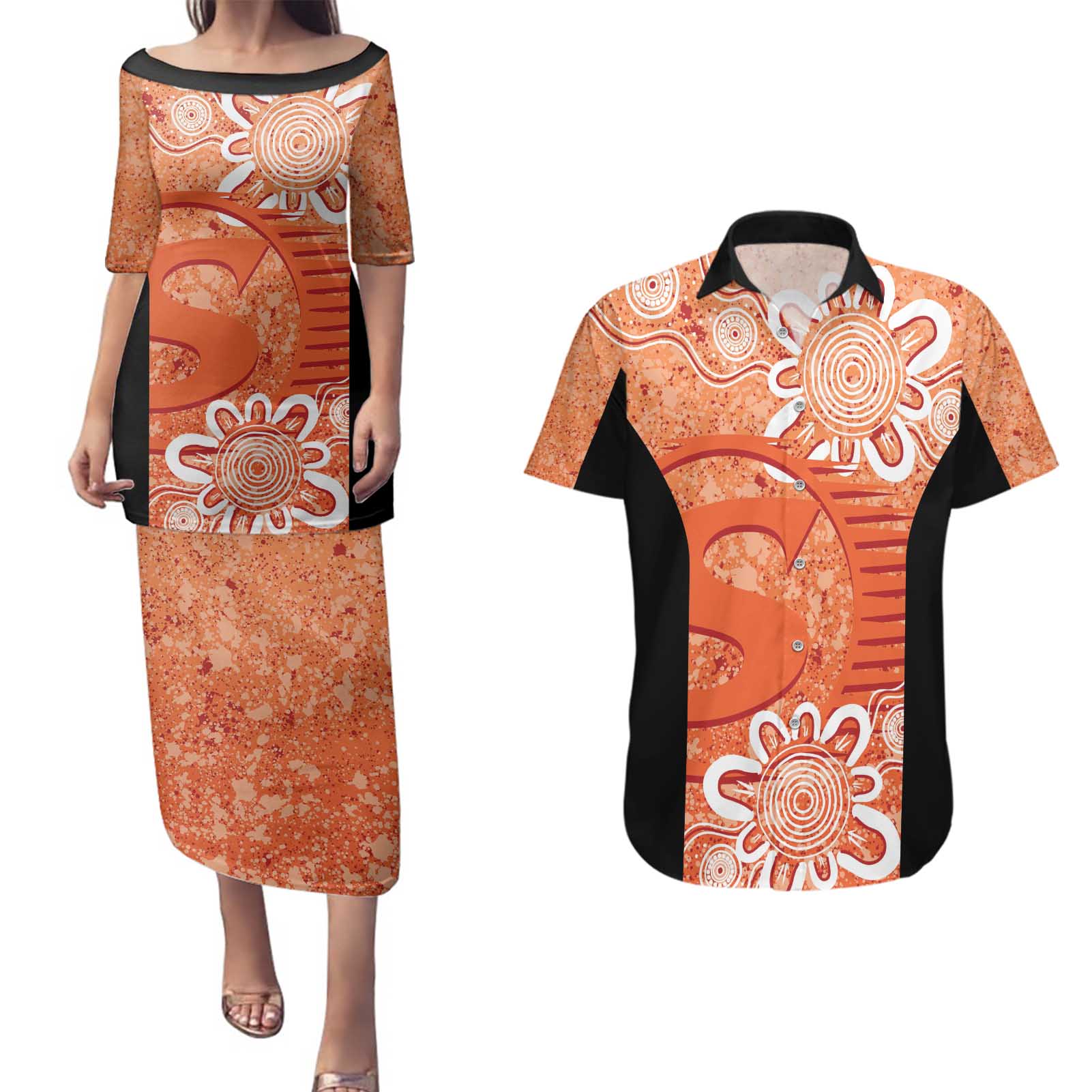 Australian Scorchers Cricket Custom Couples Matching Puletasi and Hawaiian Shirt Minimalism Aboriginal