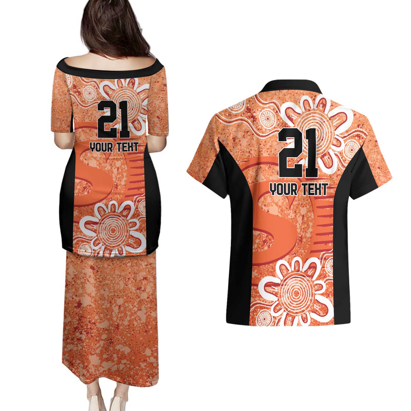 Australian Scorchers Cricket Custom Couples Matching Puletasi and Hawaiian Shirt Minimalism Aboriginal