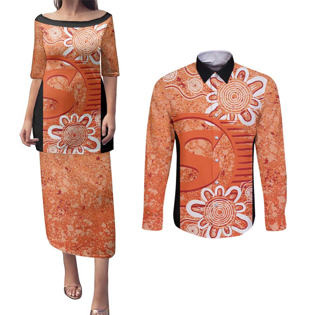 Australian Scorchers Cricket Custom Couples Matching Puletasi and Long Sleeve Button Shirt Minimalism Aboriginal