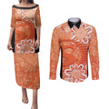 Australian Scorchers Cricket Custom Couples Matching Puletasi and Long Sleeve Button Shirt Minimalism Aboriginal