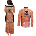 Australian Scorchers Cricket Custom Couples Matching Puletasi and Long Sleeve Button Shirt Minimalism Aboriginal