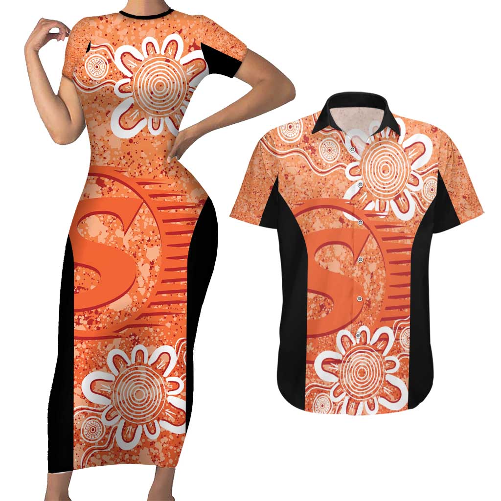 Australian Scorchers Cricket Custom Couples Matching Short Sleeve Bodycon Dress and Hawaiian Shirt Minimalism Aboriginal
