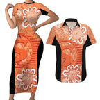 Australian Scorchers Cricket Custom Couples Matching Short Sleeve Bodycon Dress and Hawaiian Shirt Minimalism Aboriginal