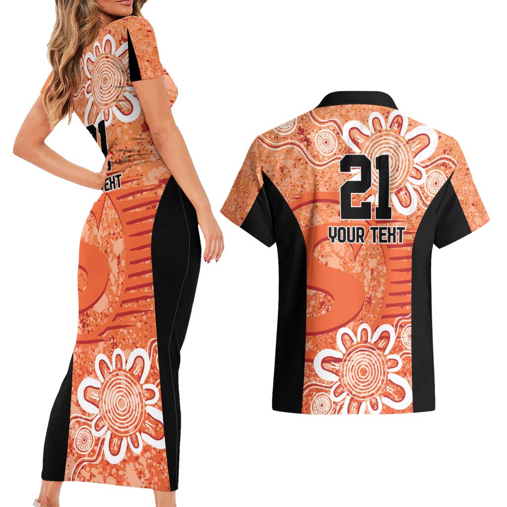 Australian Scorchers Cricket Custom Couples Matching Short Sleeve Bodycon Dress and Hawaiian Shirt Minimalism Aboriginal