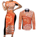 Australian Scorchers Cricket Custom Couples Matching Short Sleeve Bodycon Dress and Long Sleeve Button Shirt Minimalism Aboriginal