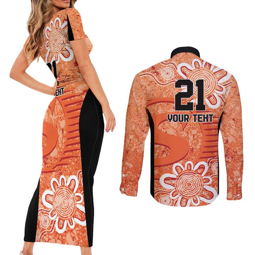 Australian Scorchers Cricket Custom Couples Matching Short Sleeve Bodycon Dress and Long Sleeve Button Shirt Minimalism Aboriginal