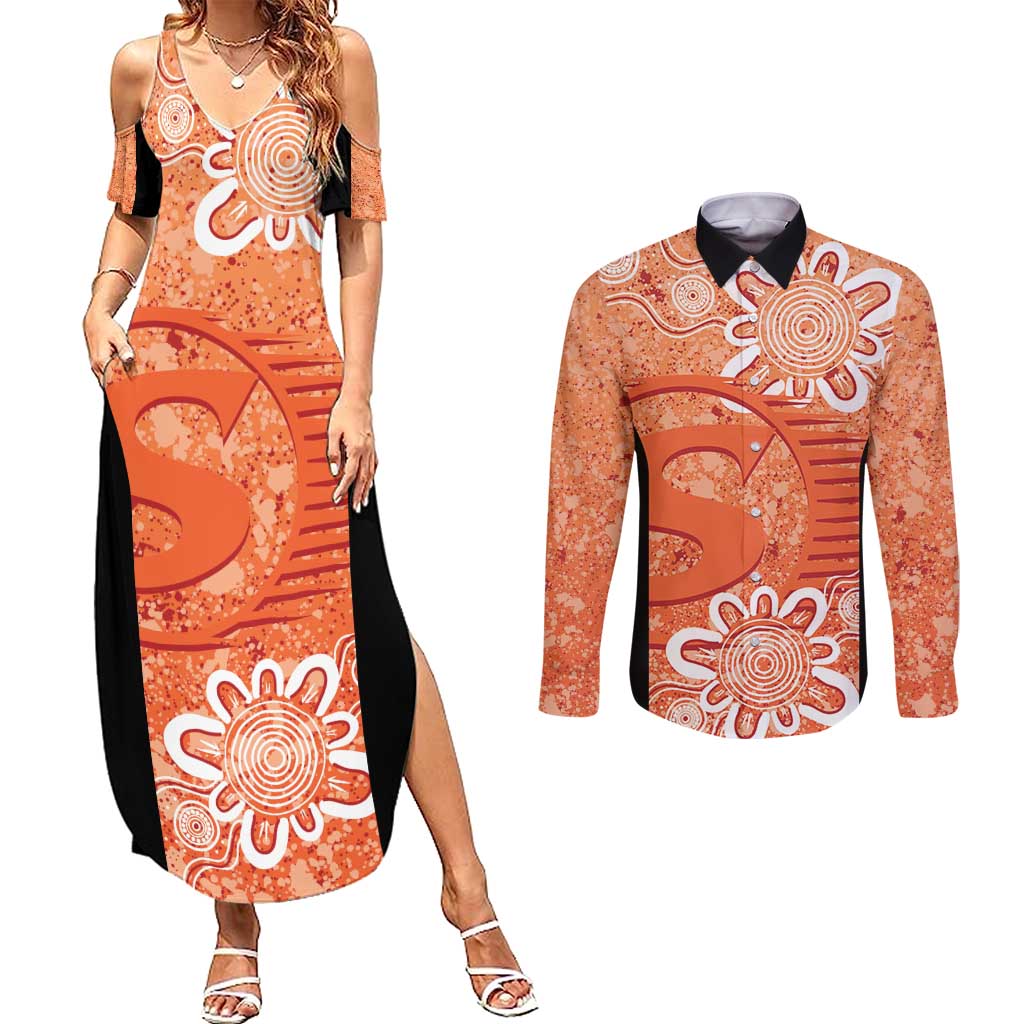 Australian Scorchers Cricket Custom Couples Matching Summer Maxi Dress and Long Sleeve Button Shirt Minimalism Aboriginal
