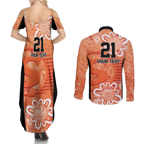 Australian Scorchers Cricket Custom Couples Matching Summer Maxi Dress and Long Sleeve Button Shirt Minimalism Aboriginal