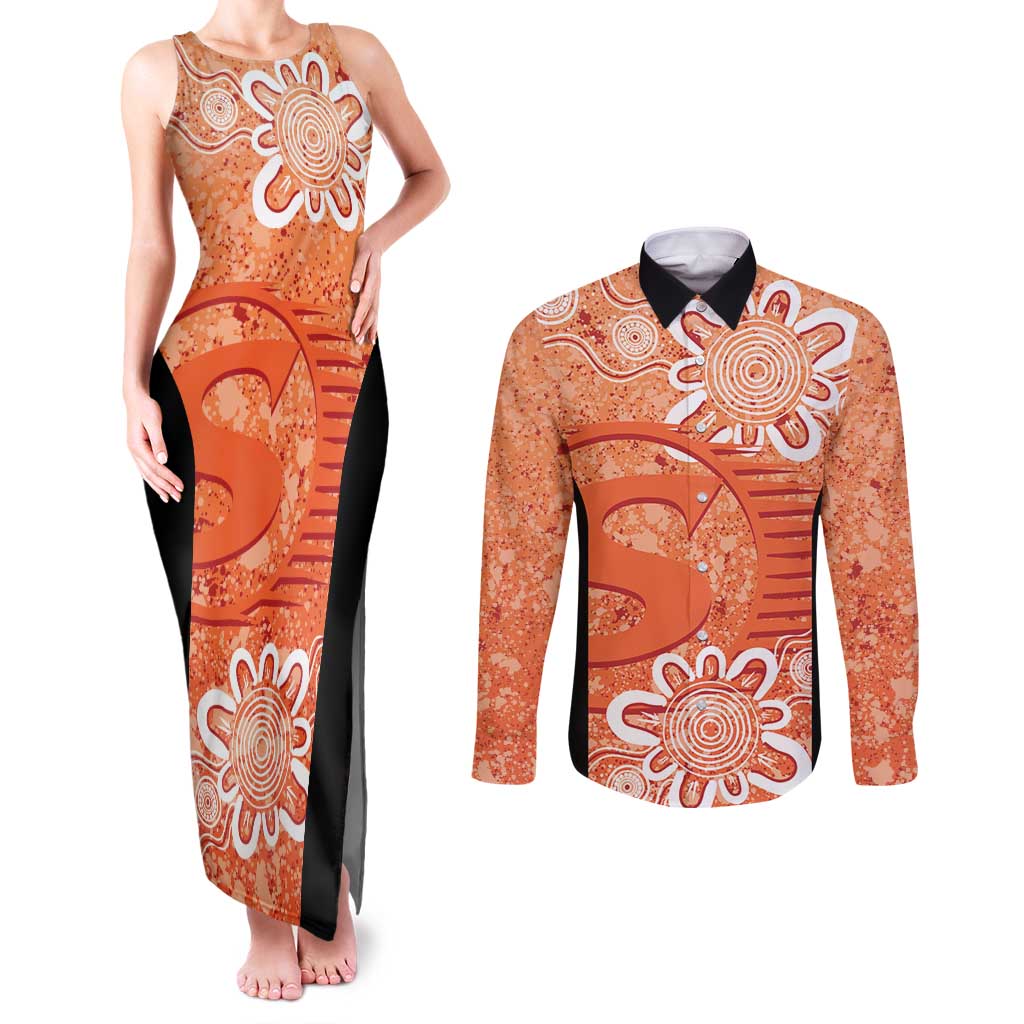 Australian Scorchers Cricket Custom Couples Matching Tank Maxi Dress and Long Sleeve Button Shirt Minimalism Aboriginal