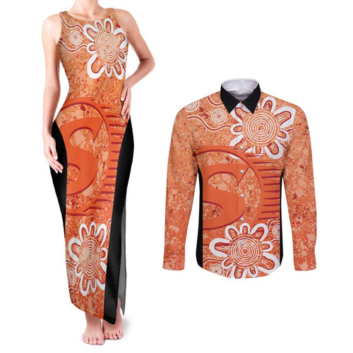 Australian Scorchers Cricket Custom Couples Matching Tank Maxi Dress and Long Sleeve Button Shirt Minimalism Aboriginal