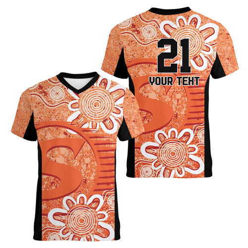 Australian Scorchers Cricket Custom Women V-Neck T-Shirt Minimalism Aboriginal