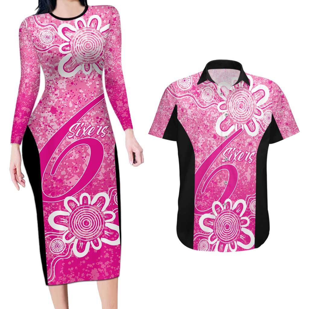 Australian Sixers Cricket Custom Couples Matching Long Sleeve Bodycon Dress and Hawaiian Shirt Minimalism Aboriginal