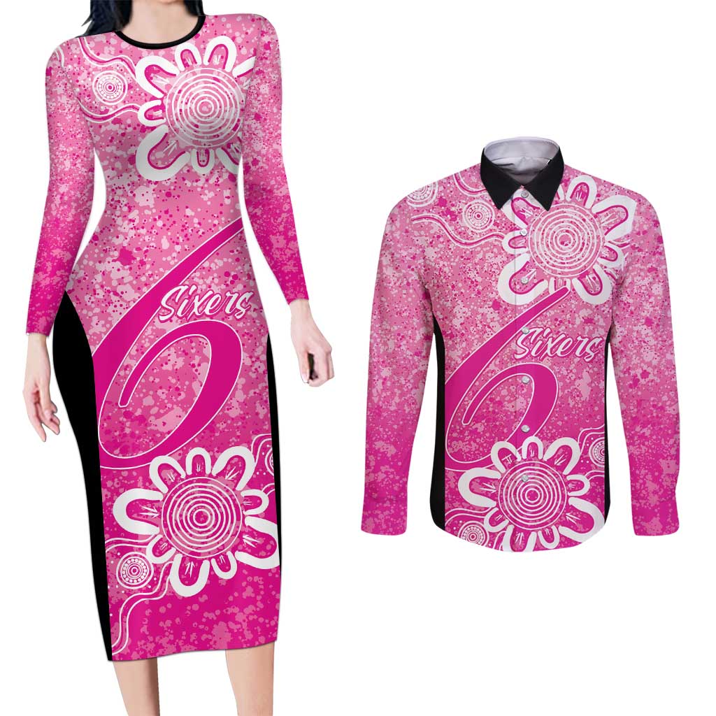 Australian Sixers Cricket Custom Couples Matching Long Sleeve Bodycon Dress and Long Sleeve Button Shirt Minimalism Aboriginal