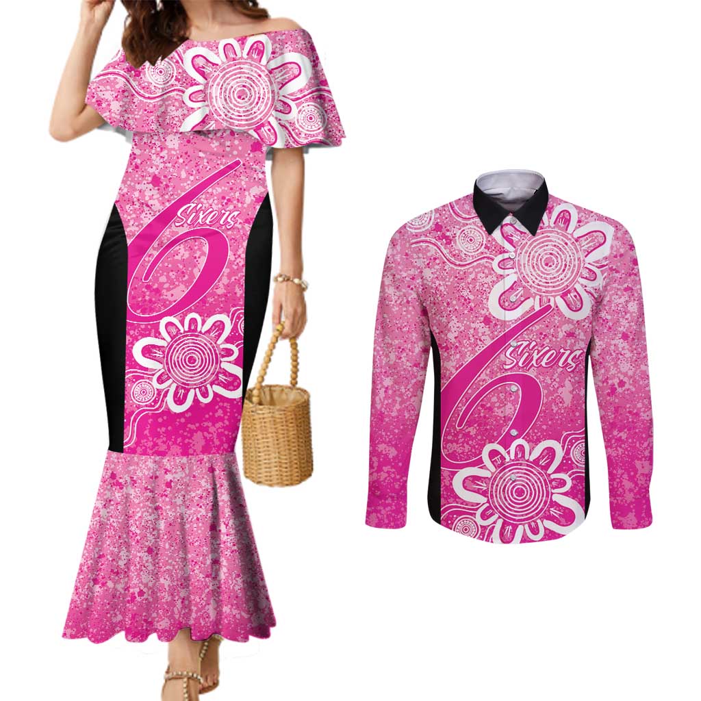 Australian Sixers Cricket Custom Couples Matching Mermaid Dress and Long Sleeve Button Shirt Minimalism Aboriginal