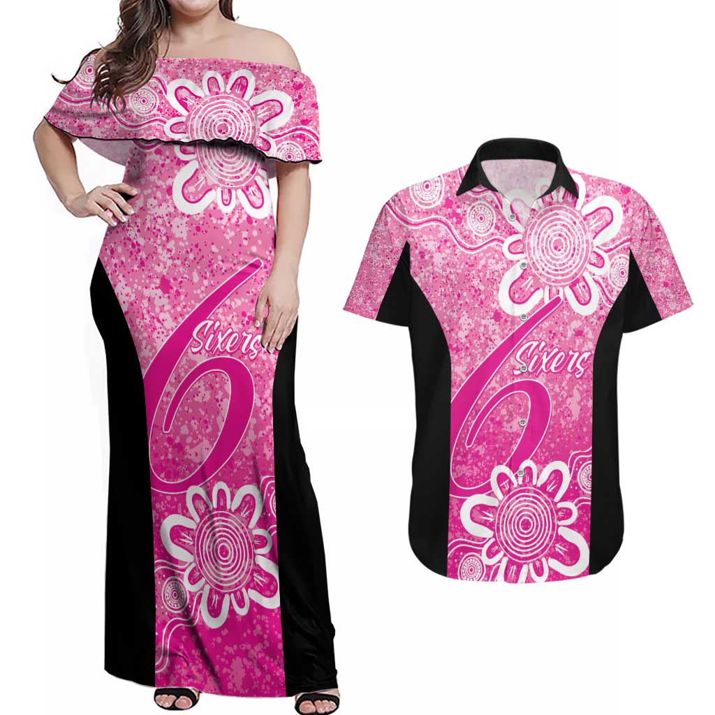 Australian Sixers Cricket Custom Couples Matching Off Shoulder Maxi Dress and Hawaiian Shirt Minimalism Aboriginal