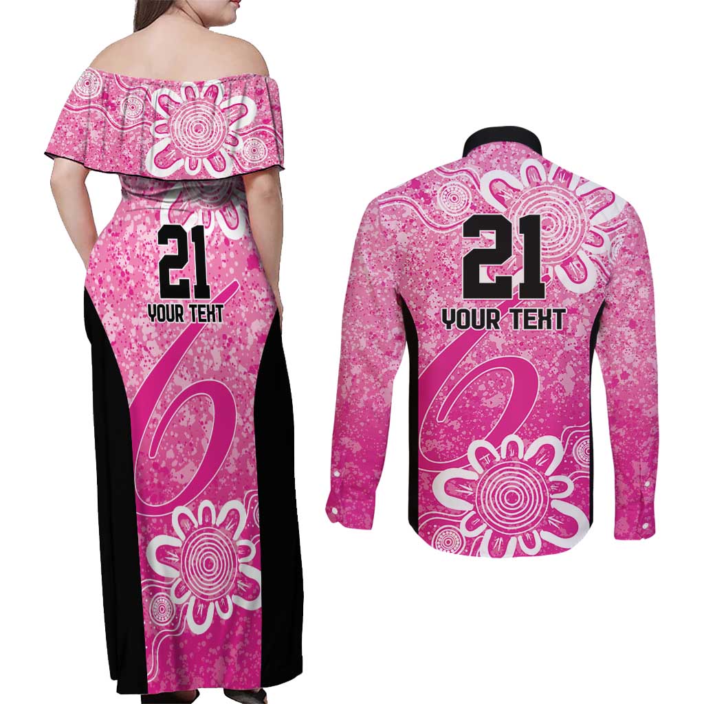 Australian Sixers Cricket Custom Couples Matching Off Shoulder Maxi Dress and Long Sleeve Button Shirt Minimalism Aboriginal