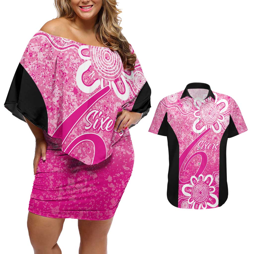 Australian Sixers Cricket Custom Couples Matching Off Shoulder Short Dress and Hawaiian Shirt Minimalism Aboriginal