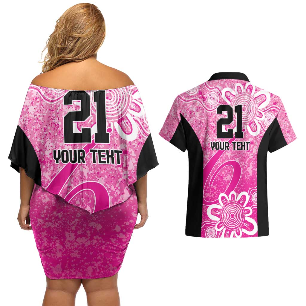 Australian Sixers Cricket Custom Couples Matching Off Shoulder Short Dress and Hawaiian Shirt Minimalism Aboriginal
