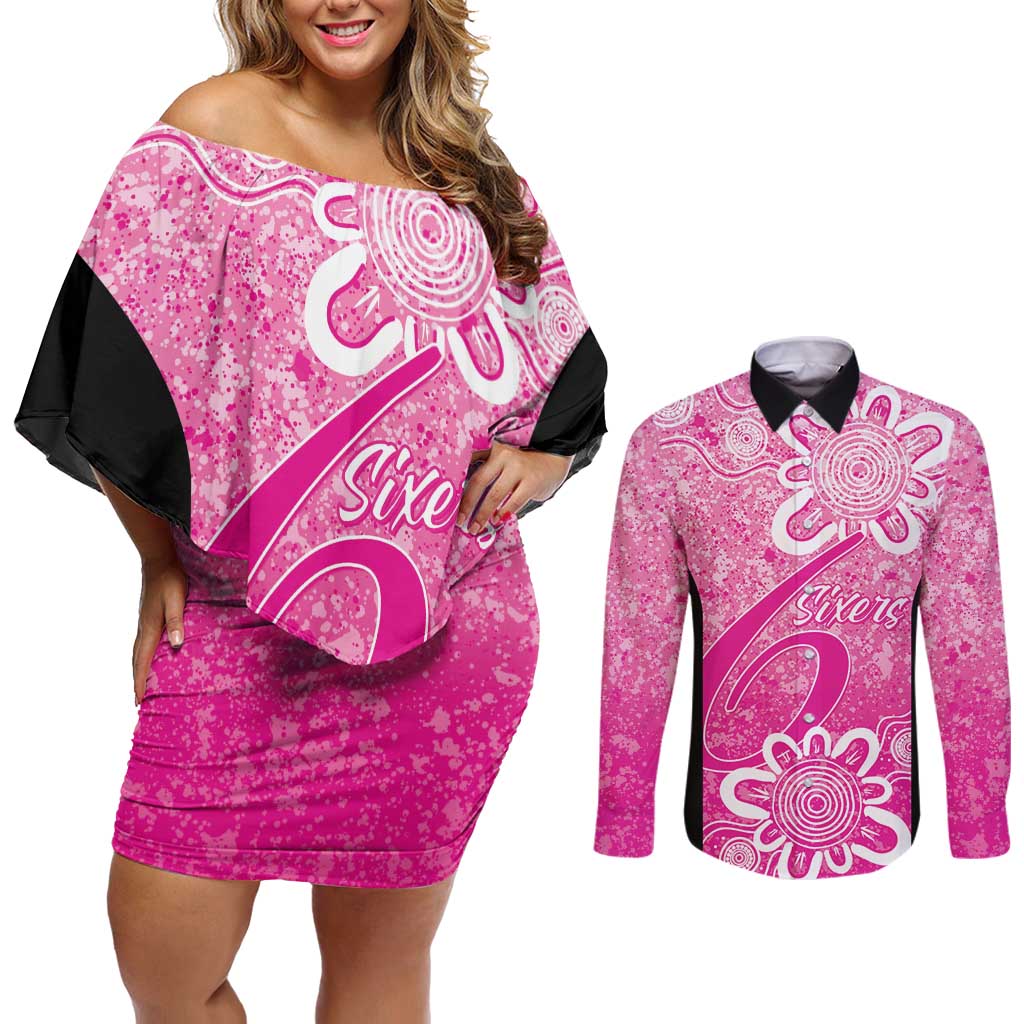 Australian Sixers Cricket Custom Couples Matching Off Shoulder Short Dress and Long Sleeve Button Shirt Minimalism Aboriginal