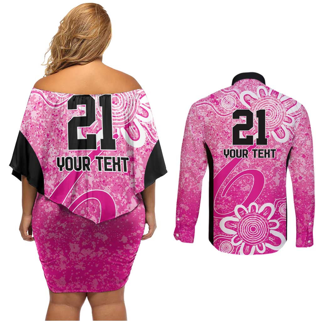 Australian Sixers Cricket Custom Couples Matching Off Shoulder Short Dress and Long Sleeve Button Shirt Minimalism Aboriginal