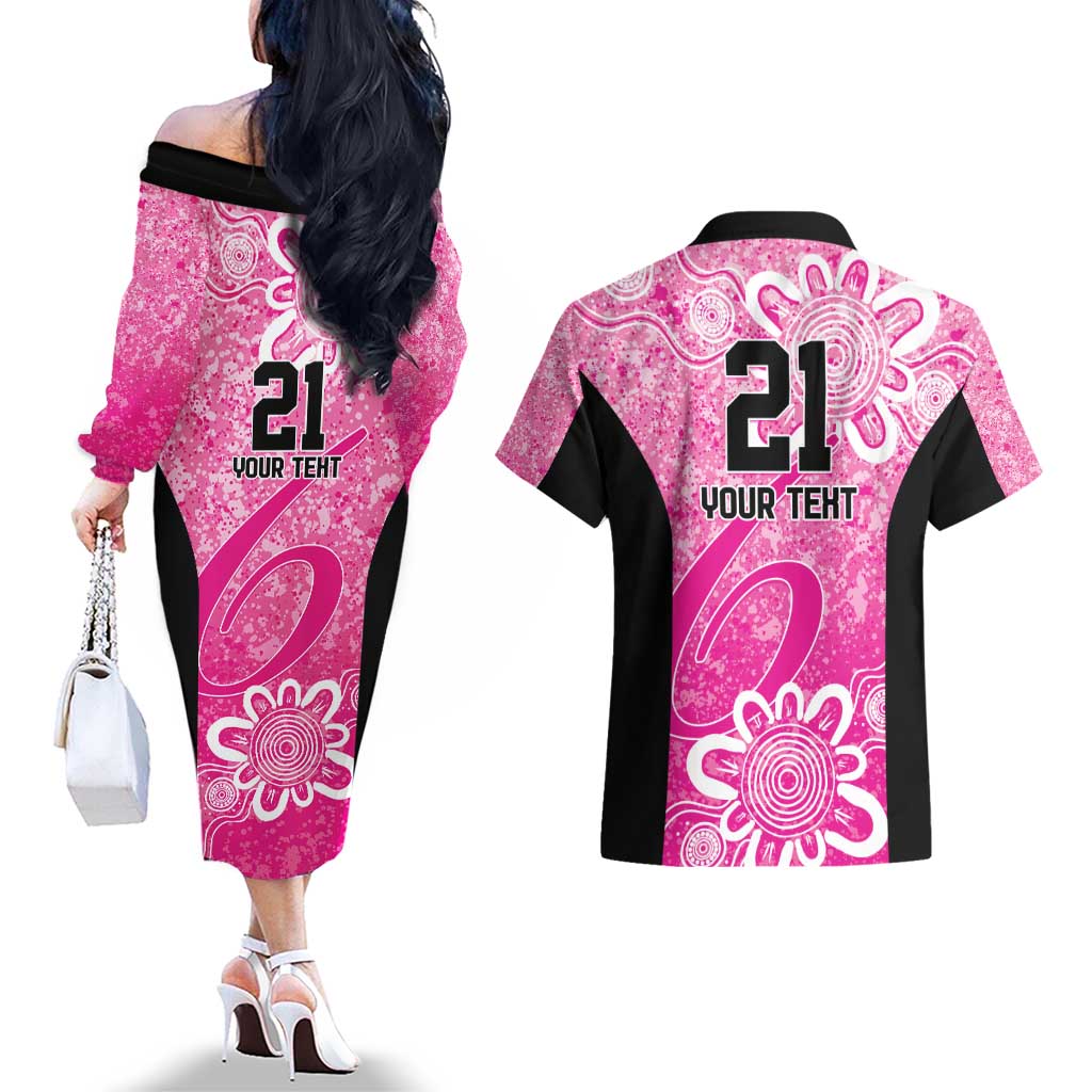Australian Sixers Cricket Custom Couples Matching Off The Shoulder Long Sleeve Dress and Hawaiian Shirt Minimalism Aboriginal