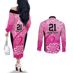 Australian Sixers Cricket Custom Couples Matching Off The Shoulder Long Sleeve Dress and Long Sleeve Button Shirt Minimalism Aboriginal