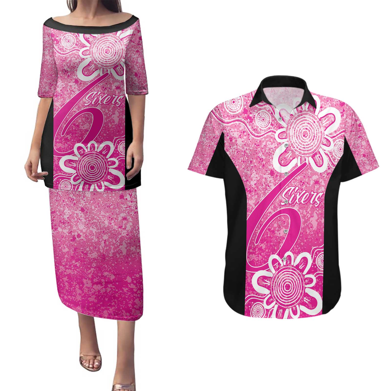 Australian Sixers Cricket Custom Couples Matching Puletasi and Hawaiian Shirt Minimalism Aboriginal