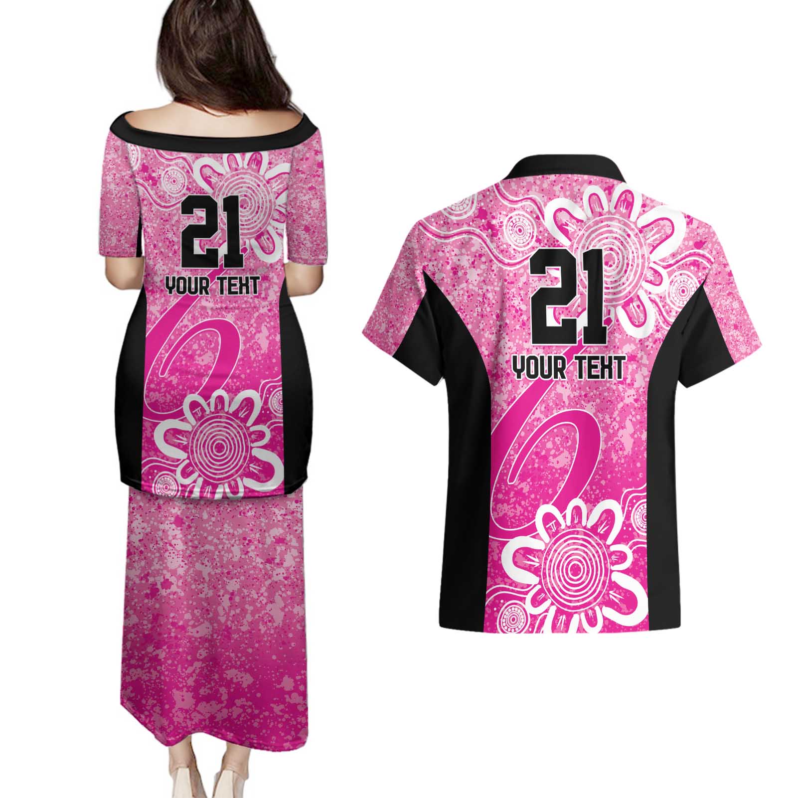 Australian Sixers Cricket Custom Couples Matching Puletasi and Hawaiian Shirt Minimalism Aboriginal