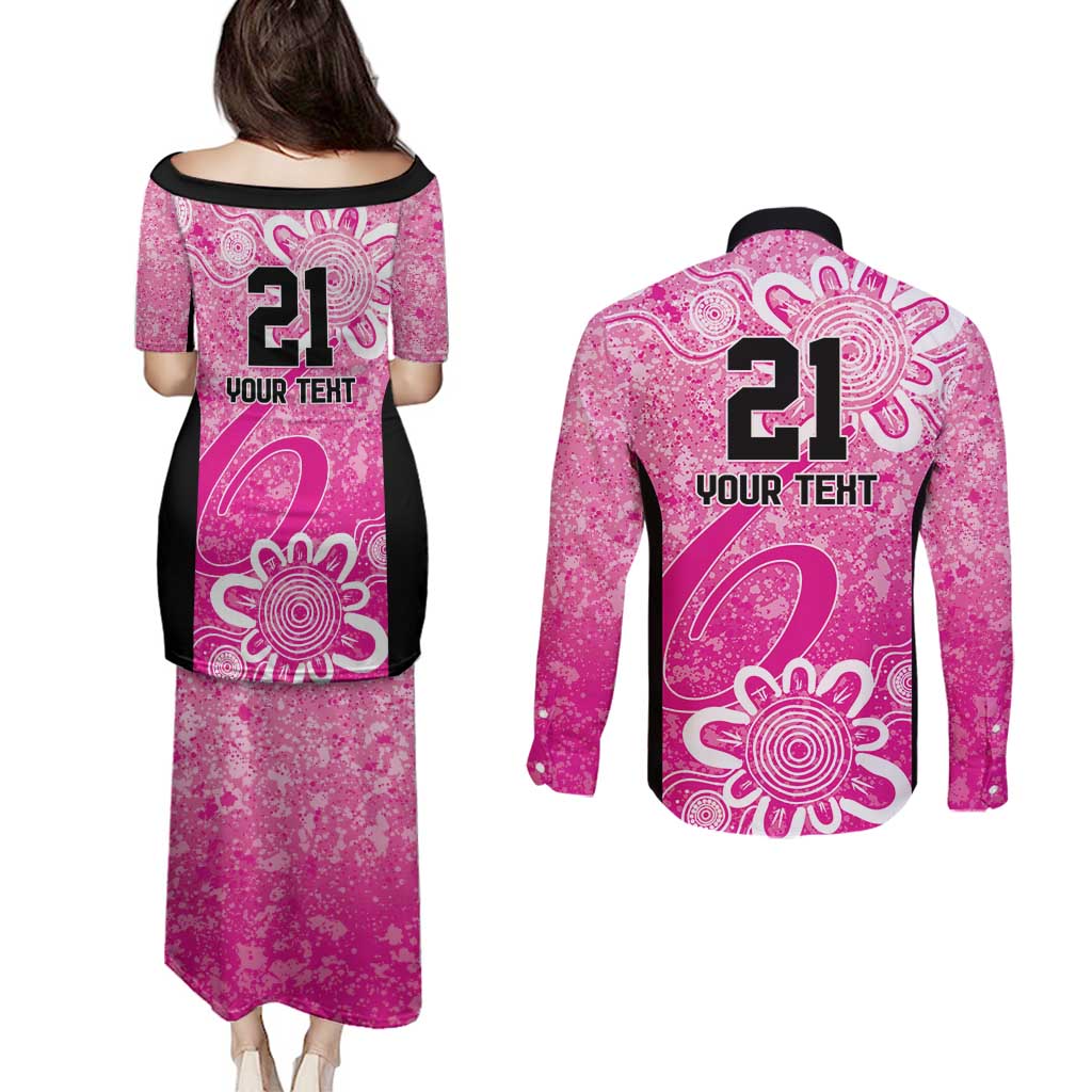 Australian Sixers Cricket Custom Couples Matching Puletasi and Long Sleeve Button Shirt Minimalism Aboriginal