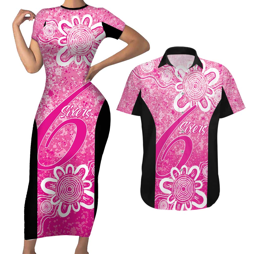 Australian Sixers Cricket Custom Couples Matching Short Sleeve Bodycon Dress and Hawaiian Shirt Minimalism Aboriginal