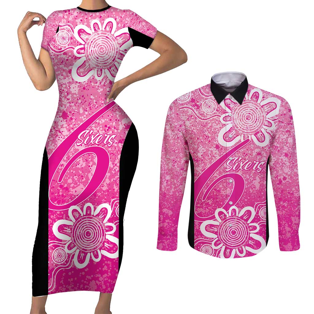 Australian Sixers Cricket Custom Couples Matching Short Sleeve Bodycon Dress and Long Sleeve Button Shirt Minimalism Aboriginal
