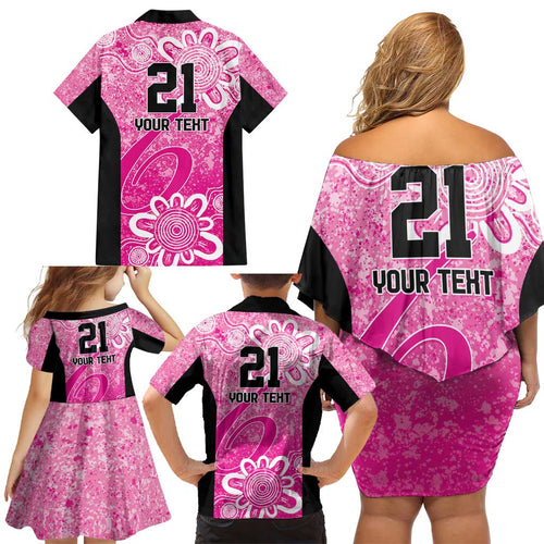 Australian Sixers Cricket Custom Family Matching Off Shoulder Short Dress and Hawaiian Shirt Minimalism Aboriginal