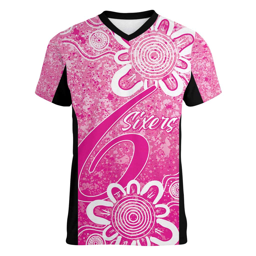 Australian Sixers Cricket Custom Women V-Neck T-Shirt Minimalism Aboriginal