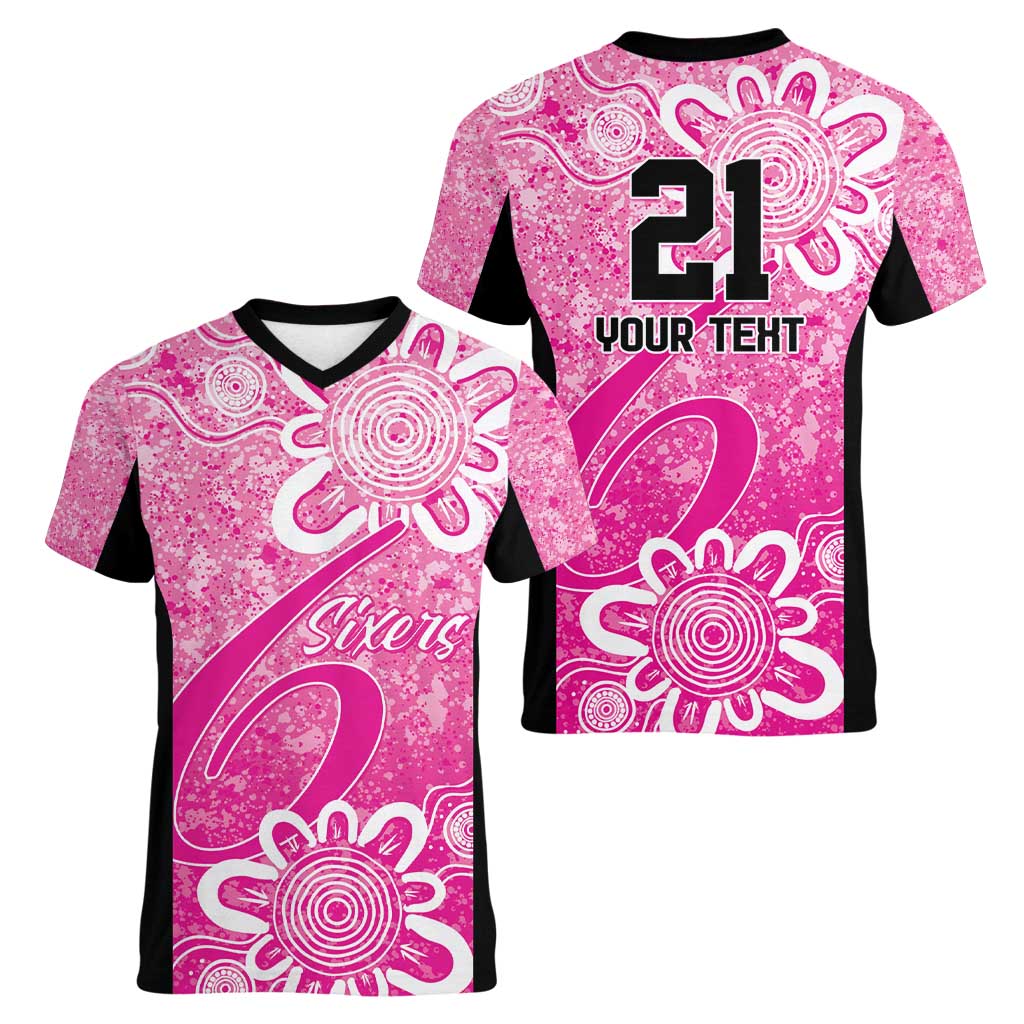 Australian Sixers Cricket Custom Women V-Neck T-Shirt Minimalism Aboriginal