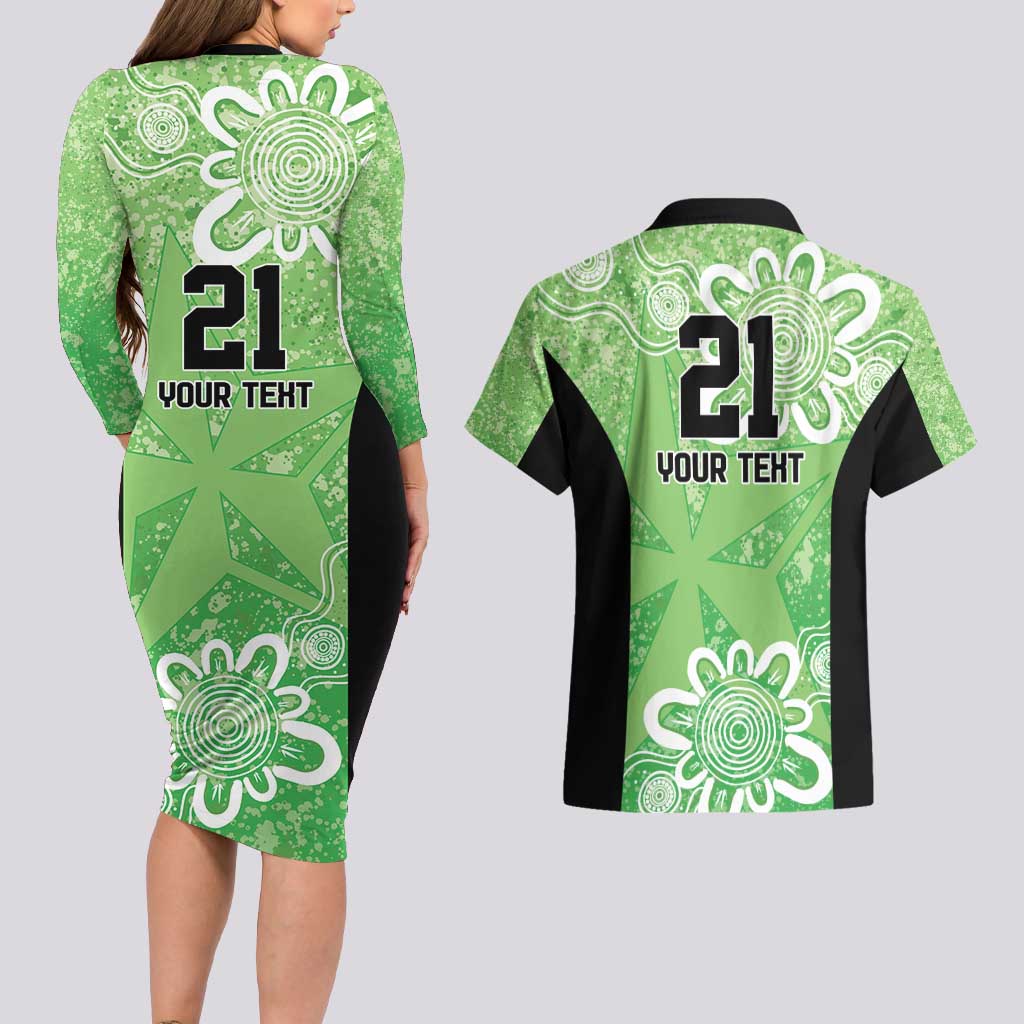 Australian Stars Cricket Custom Couples Matching Long Sleeve Bodycon Dress and Hawaiian Shirt Minimalism Aboriginal
