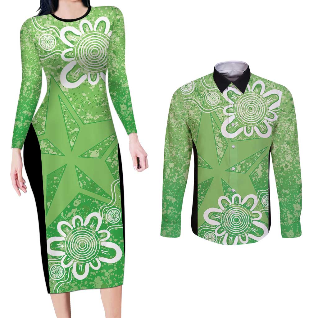 Australian Stars Cricket Custom Couples Matching Long Sleeve Bodycon Dress and Long Sleeve Button Shirt Minimalism Aboriginal
