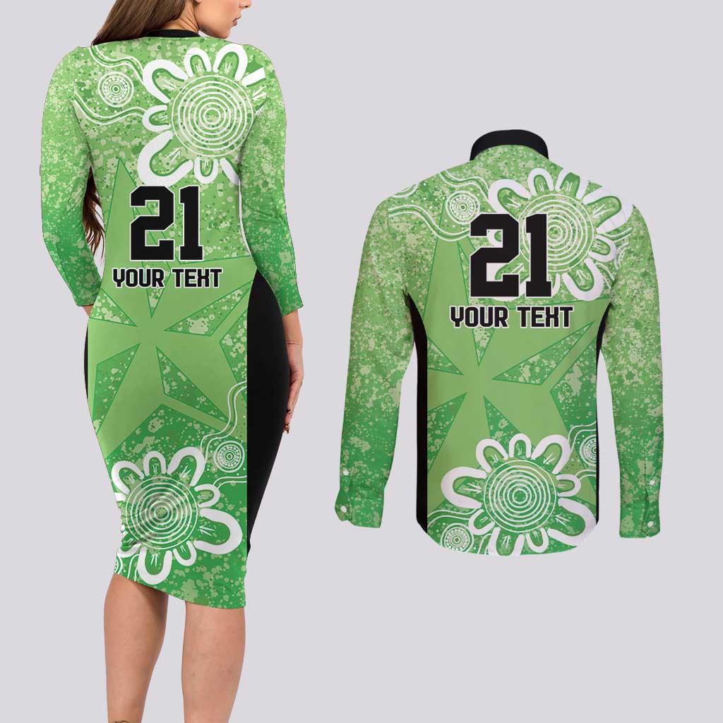Australian Stars Cricket Custom Couples Matching Long Sleeve Bodycon Dress and Long Sleeve Button Shirt Minimalism Aboriginal