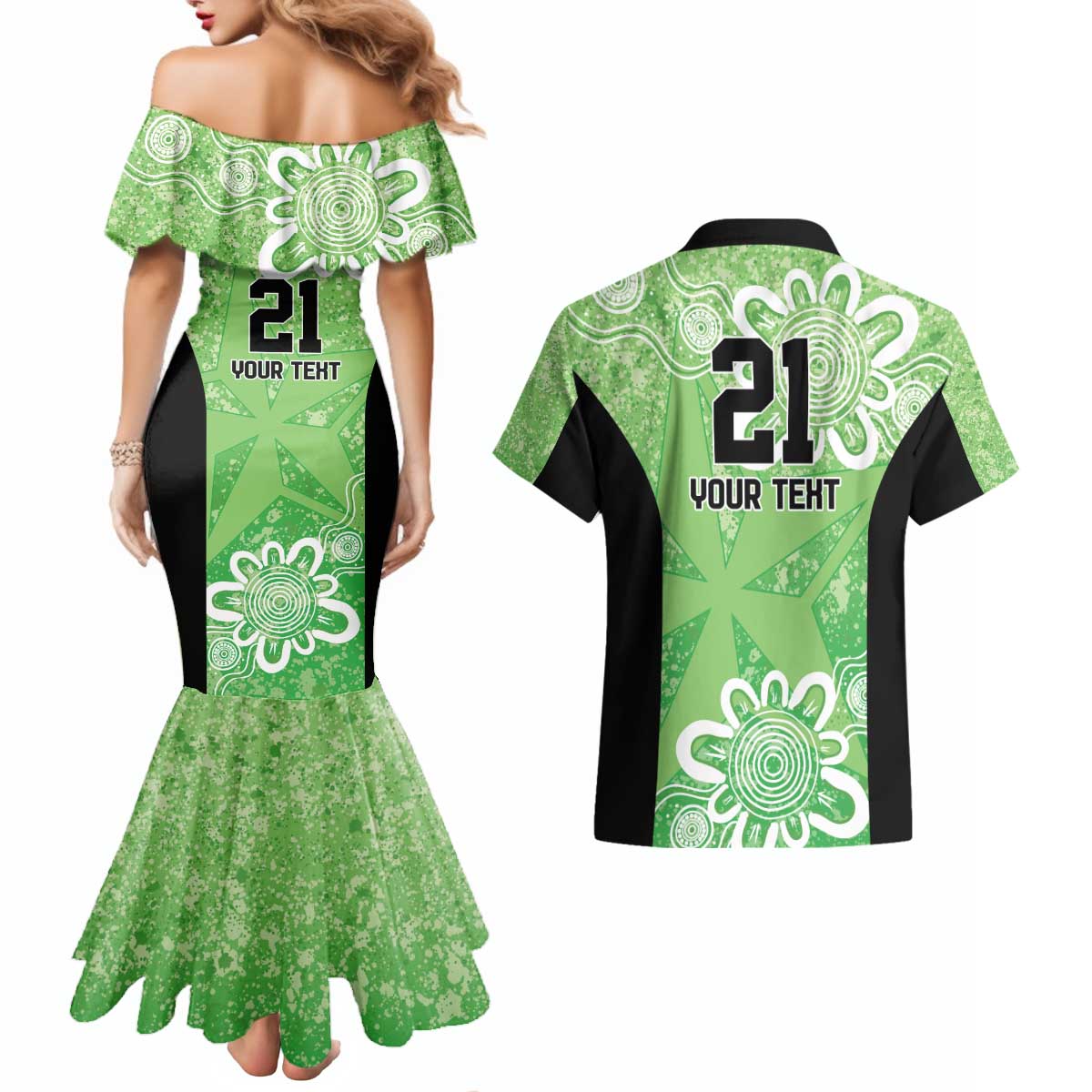 Australian Stars Cricket Custom Couples Matching Mermaid Dress and Hawaiian Shirt Minimalism Aboriginal