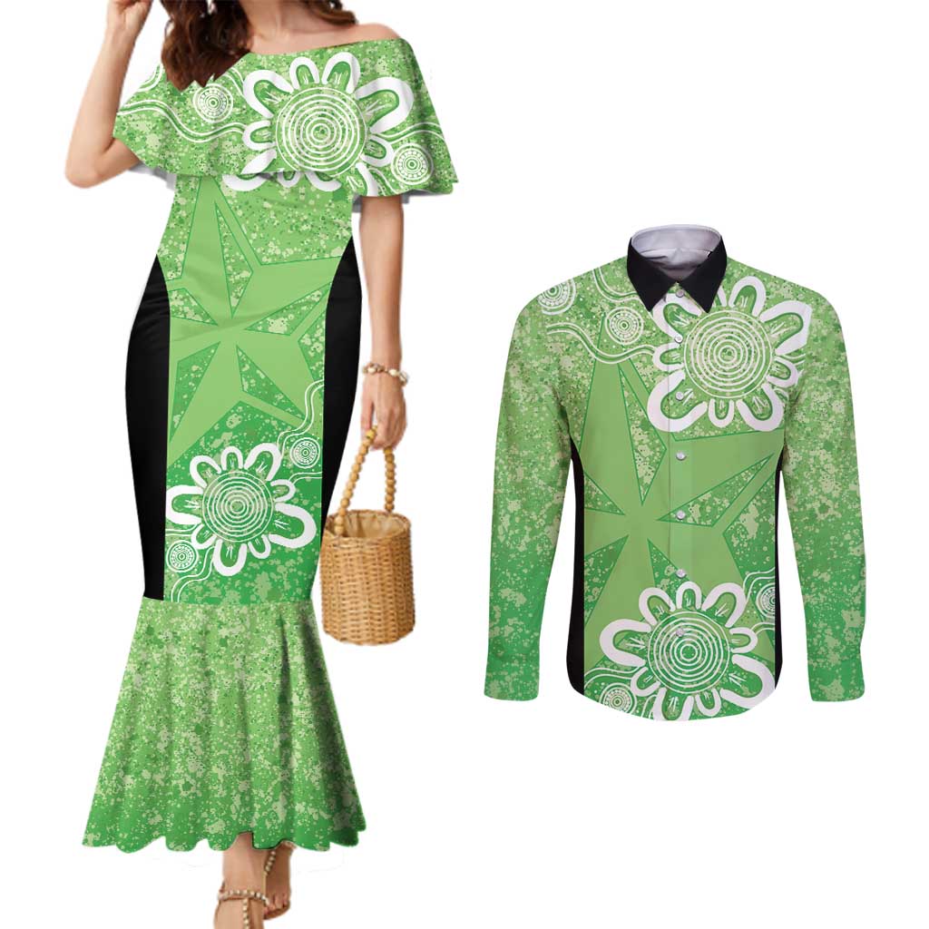 Australian Stars Cricket Custom Couples Matching Mermaid Dress and Long Sleeve Button Shirt Minimalism Aboriginal